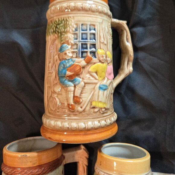 Vintage Collection of Three Ceramic German Beer Steins w/ Scenic Reliefs - Picture 14 of 15